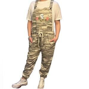 Womens Overalls Custom Signature style Camo print embellished skull w/ roses